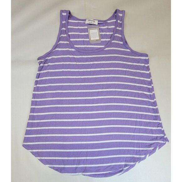 Zenana Tank Top Lavender & Ivory Stripe Womens Large Rayon/Spandex New with Tags - Picture 3 of 7